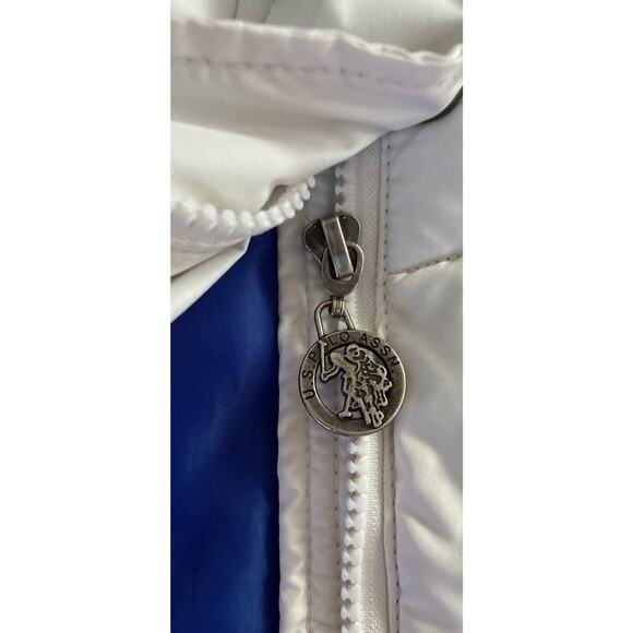 US Polo Association White Sz L Puffer Full Zip Snap blue Embroidered Pony Coat - Picture 8 of 11